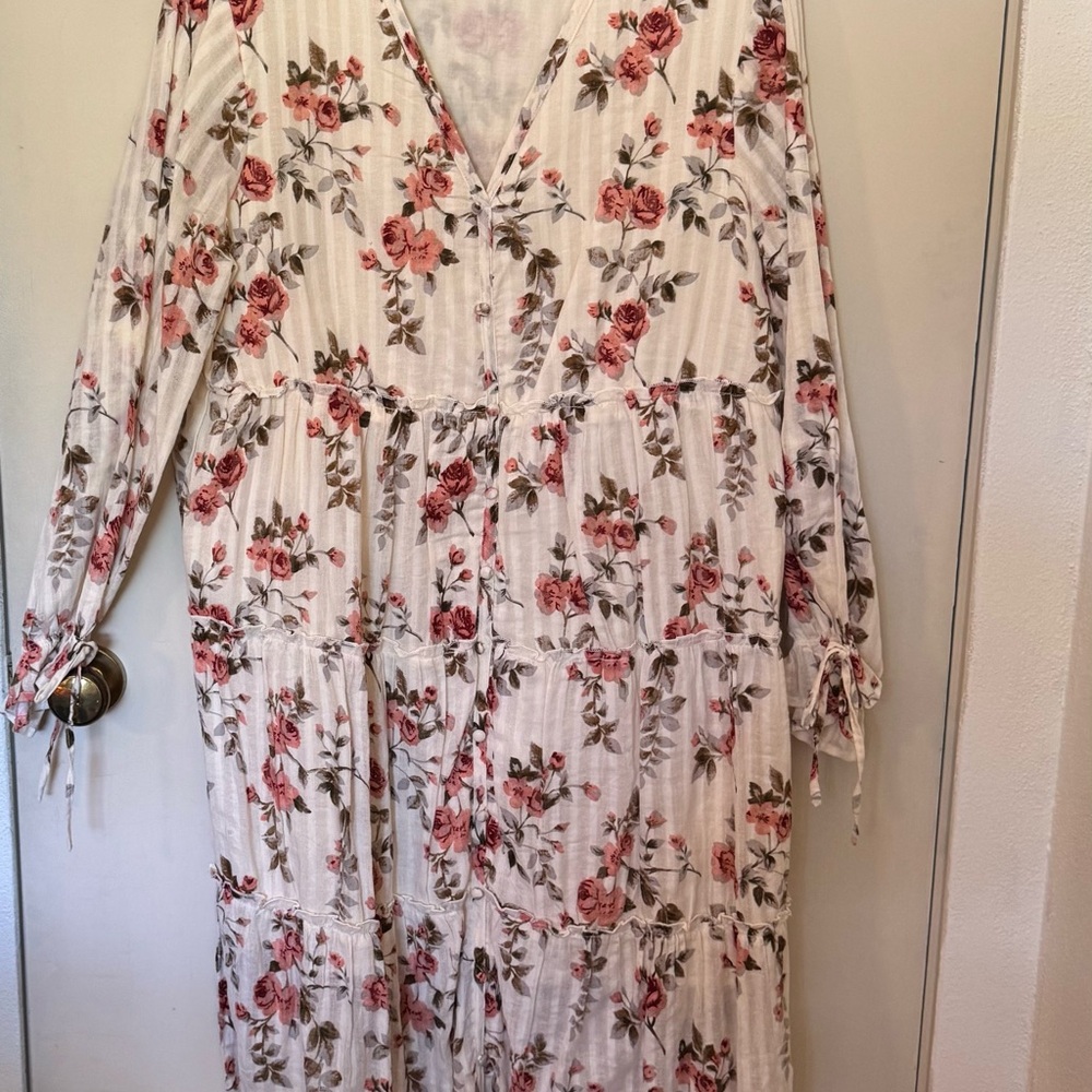 Studio West Pink and Cream Floral Long Sleeve Dress